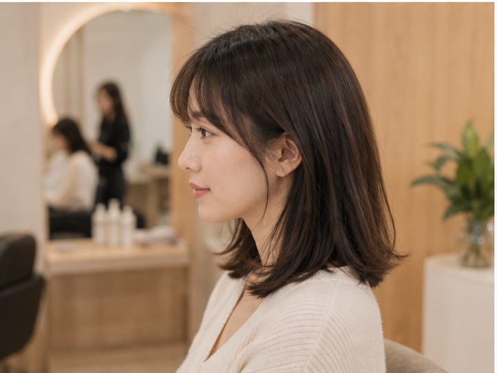 顧客側面照展現整體髮長輪廓